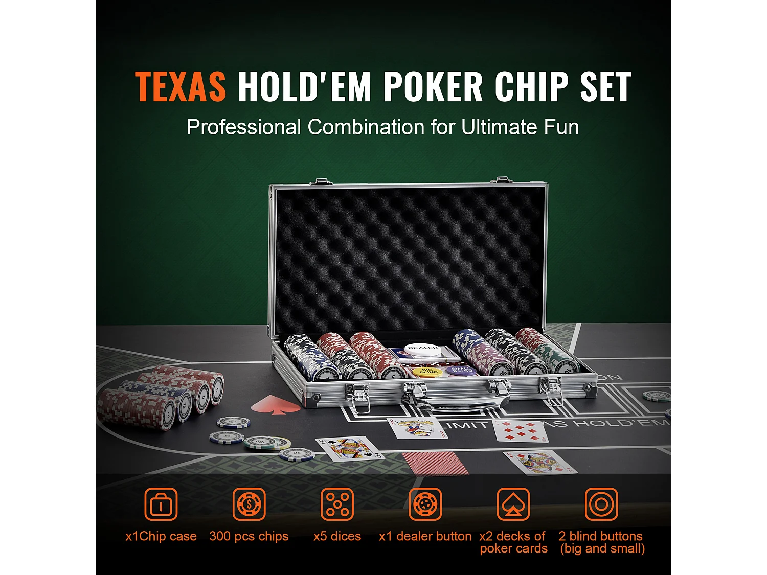 Custodia da Poker, SucceBuy Set di Fiches da Poker da 300 Pezzi con Custodia in Alluminio, Carte, Fiches da 11,5 g