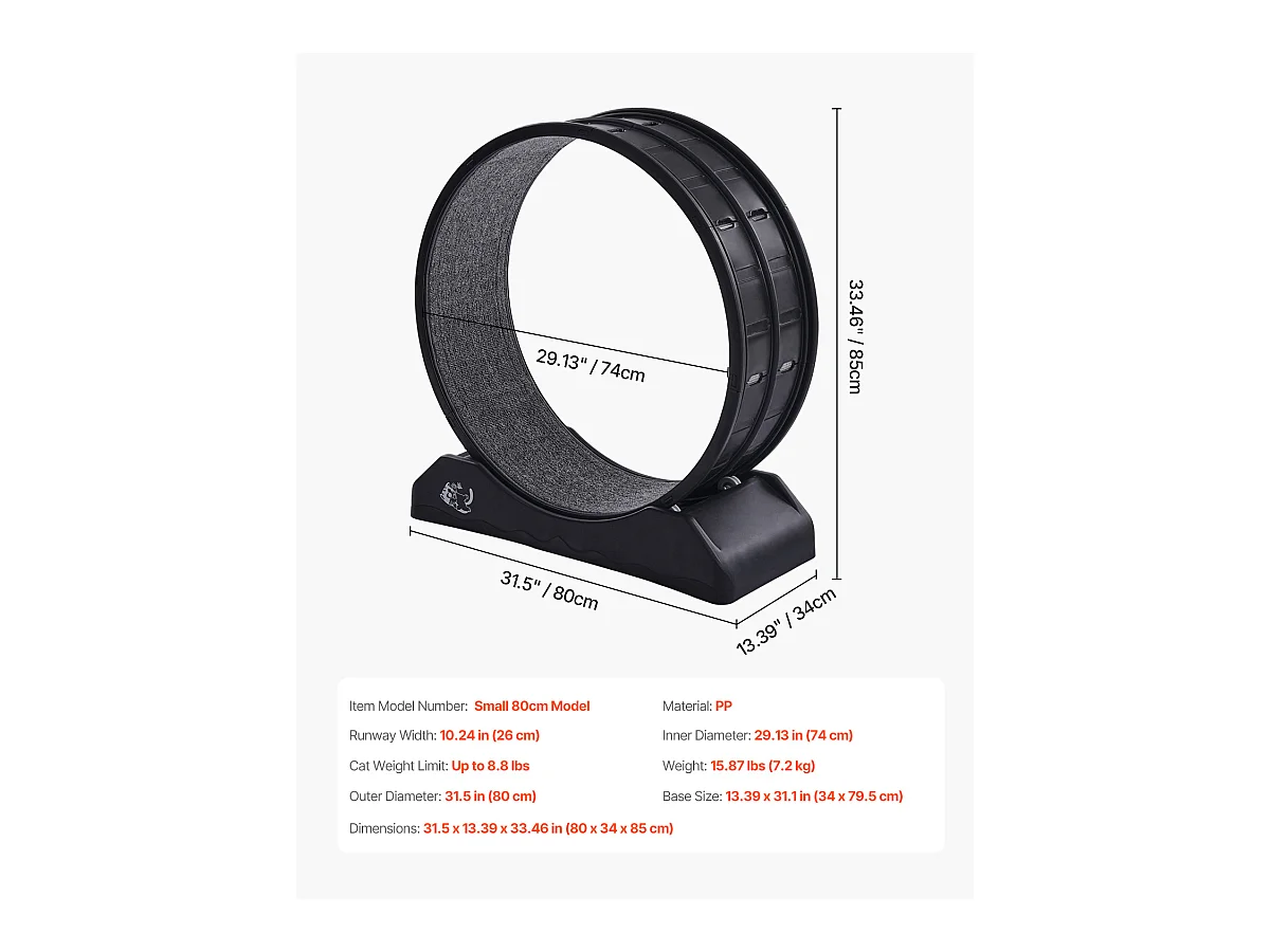 Roue d'Exercice pour Chat, SucceBuy Roue d'Exercice pour Chat 80 cm Grand Tapis Roulant d'Intérieur Noir