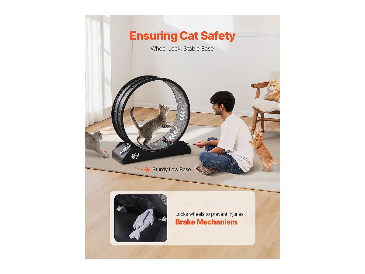 Roue d'Exercice pour Chat, SucceBuy Roue d'Exercice pour Chat 80 cm Grand Tapis Roulant d'Intérieur Noir