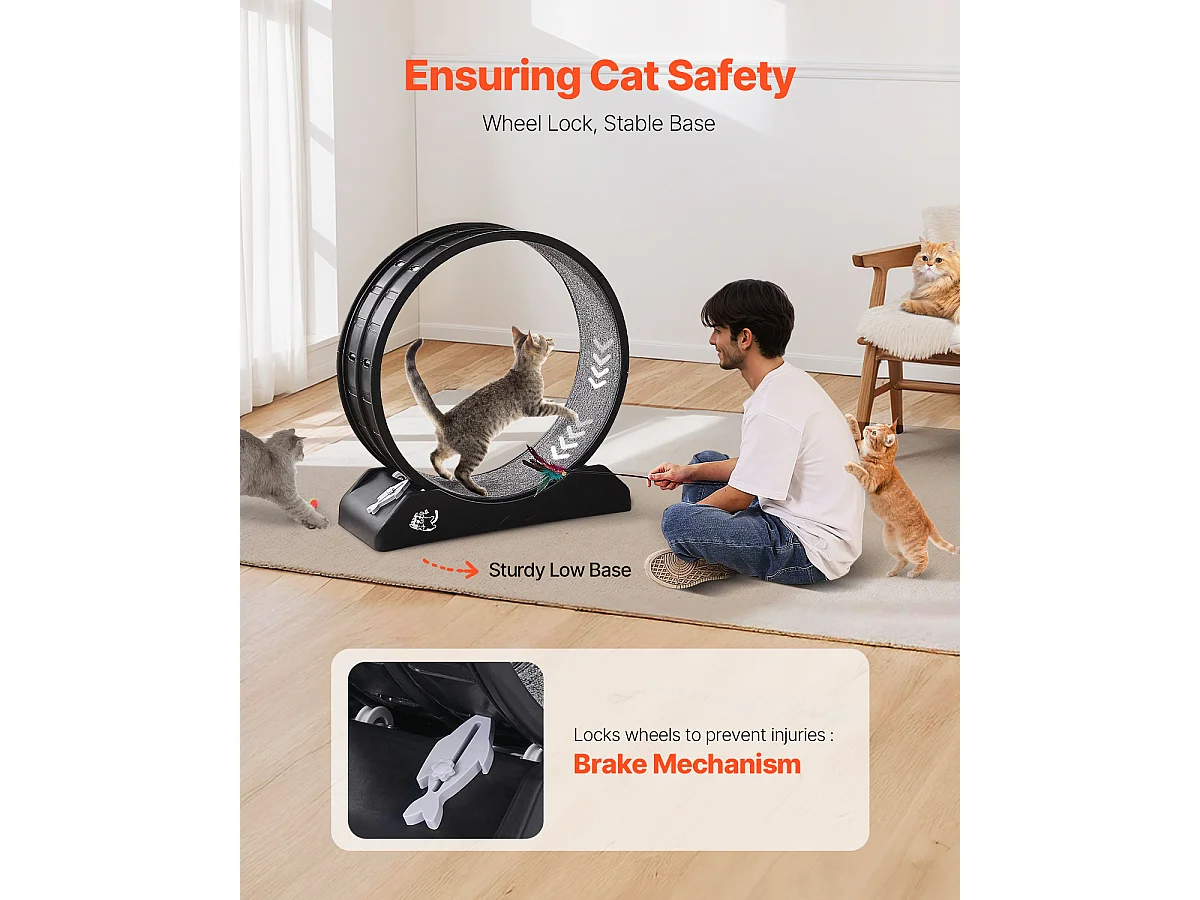 Ruota per Esercizi per Gatti, SucceBuy Ruota per Esercizi per Gatti, Tapis Roulant da Interno Grande, 80 cm, Nera