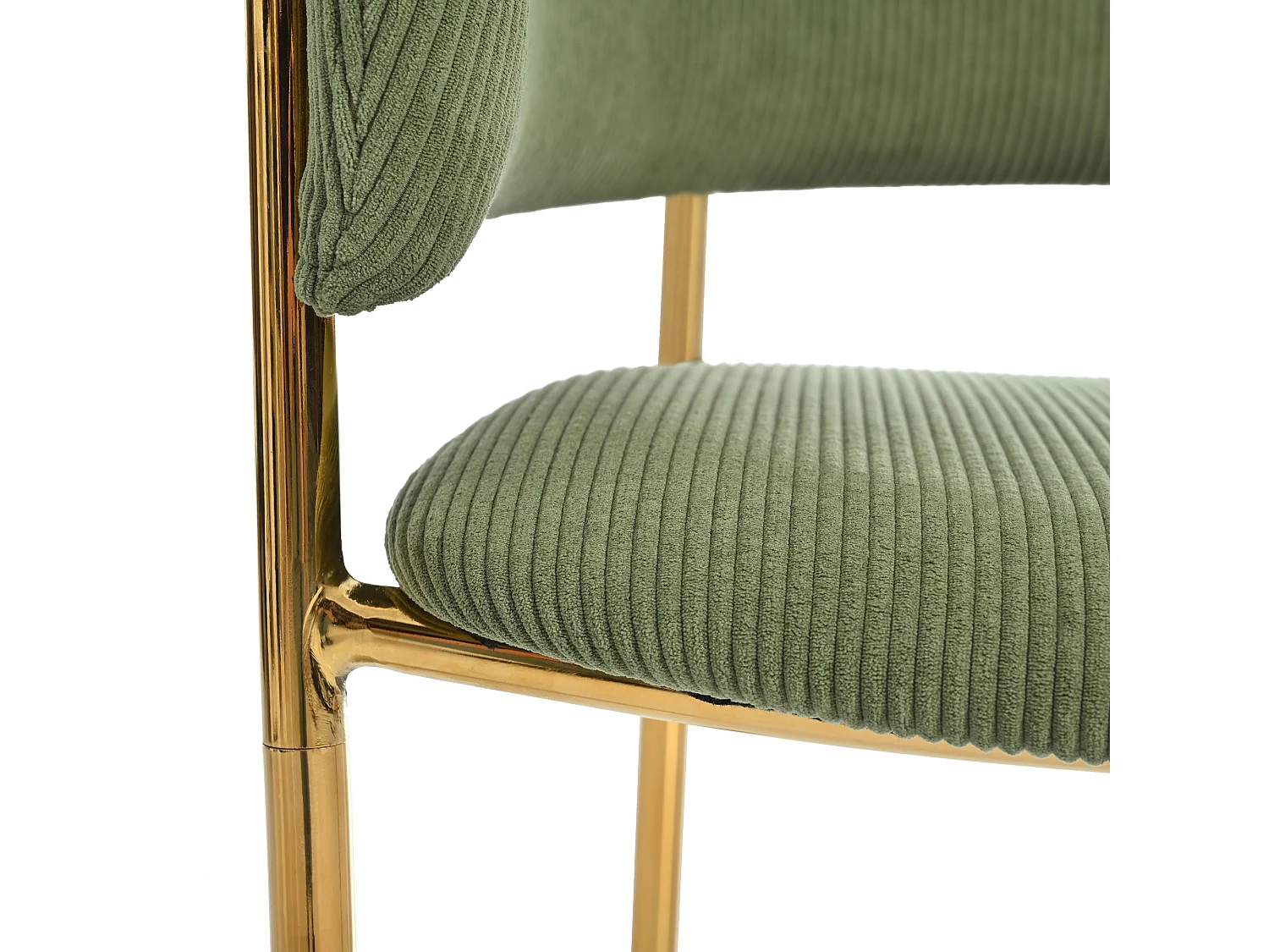 Set van 2 groene corduroy stoelen, goudkleurig ijzeren frame