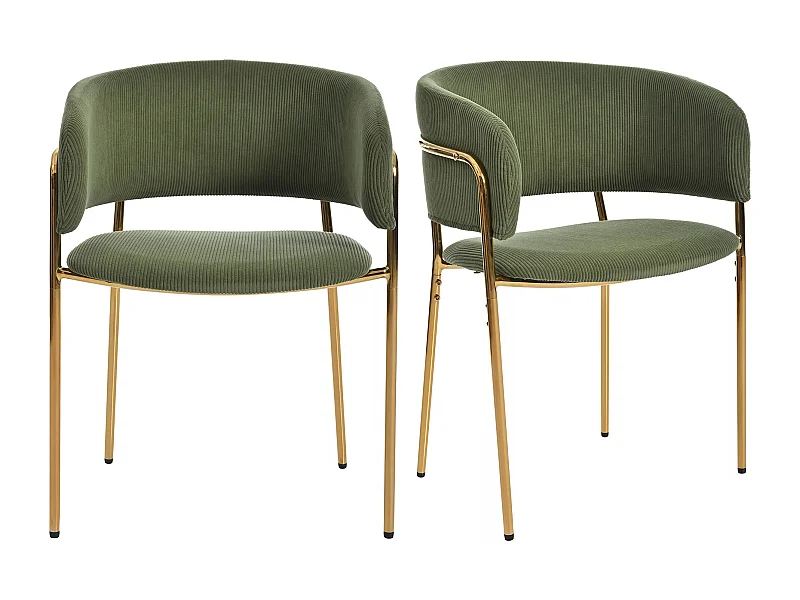 Set van 2 groene corduroy stoelen, goudkleurig ijzeren frame