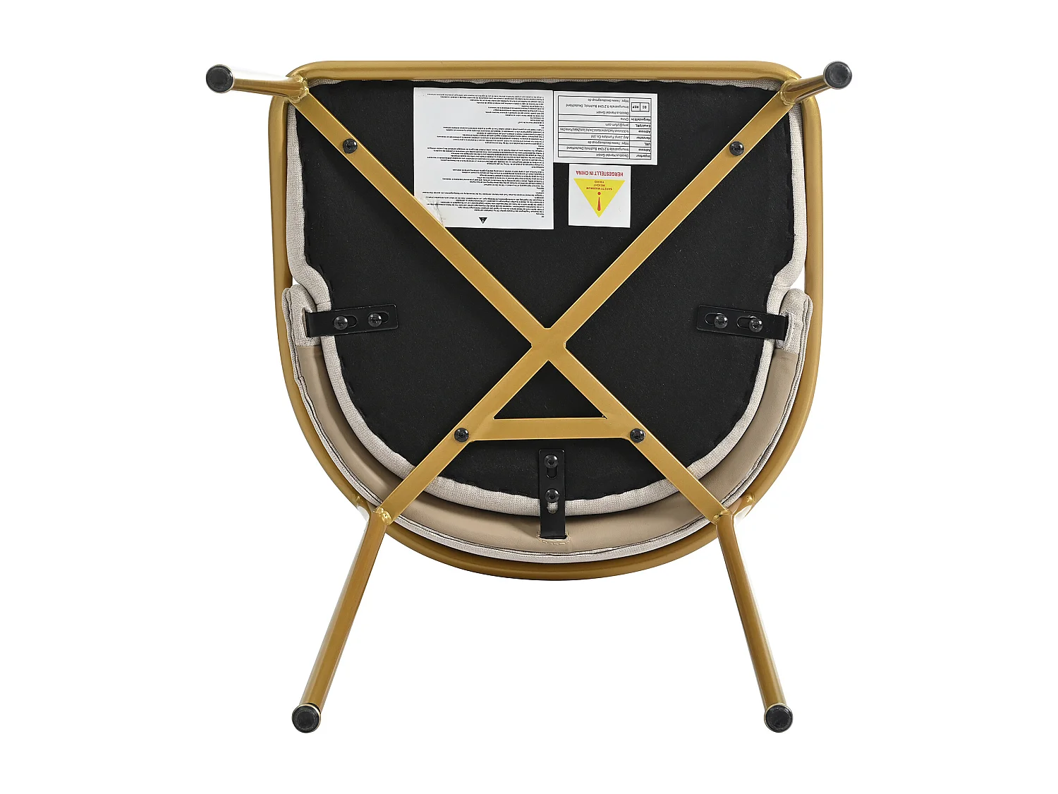 Lot de 2 chaises en lin beige avec dossier en simili-cuir kaki, cadre en fer doré