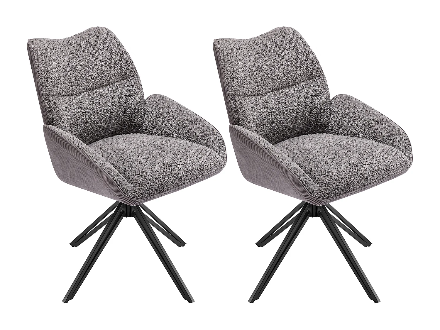 Lot de 2 chaises, fauteuil 360°pivotante en sherpa gris, cadre en métal noir