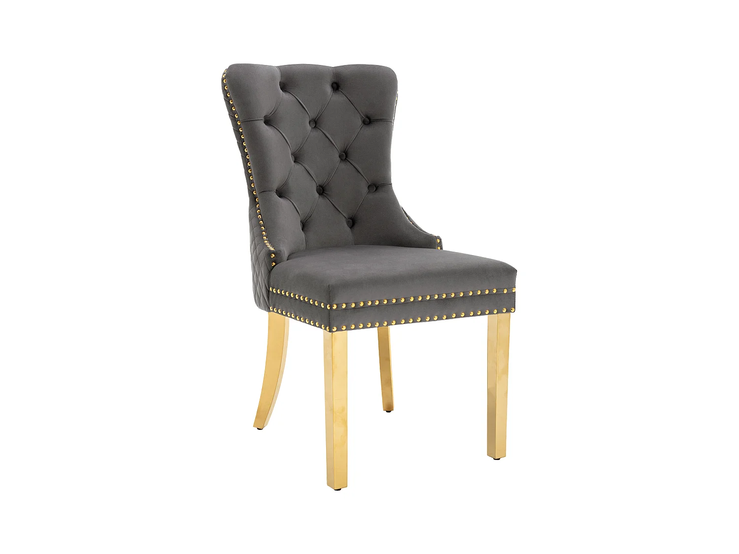 Lot de 2 Chaises de cuisine en velours gris, cadre en métal doré