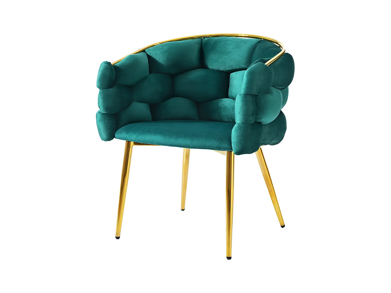 Chaise en velours vert avec pieds réglables en métal doré