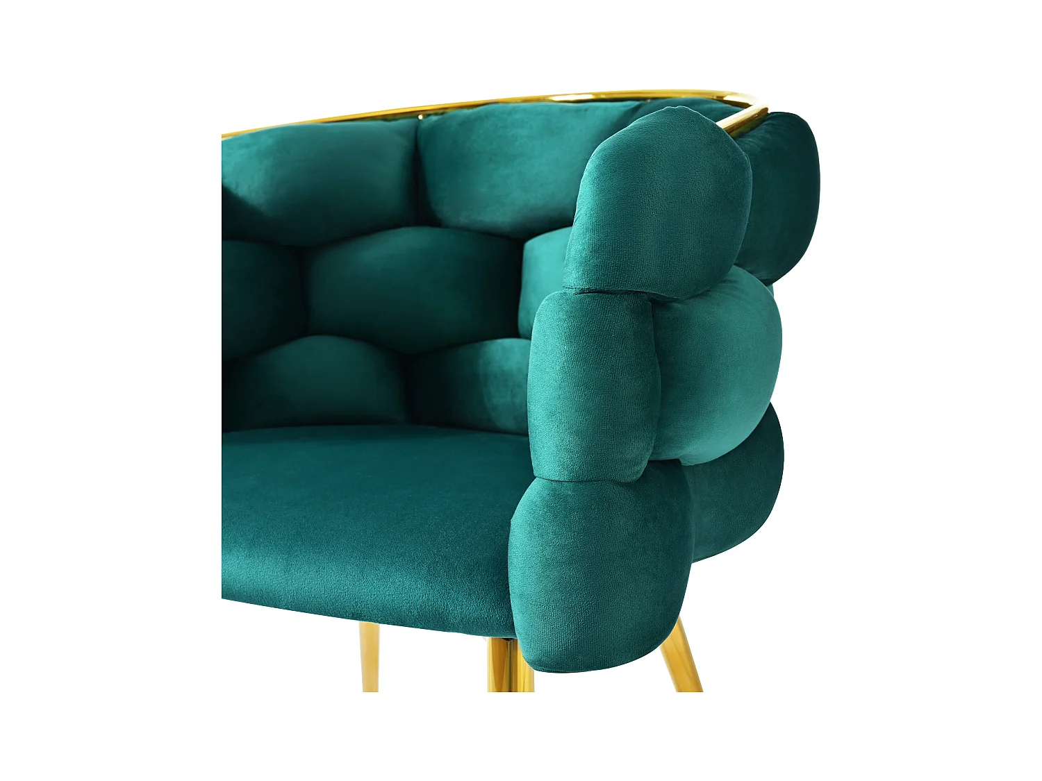 Chaise en velours vert avec pieds réglables en métal doré