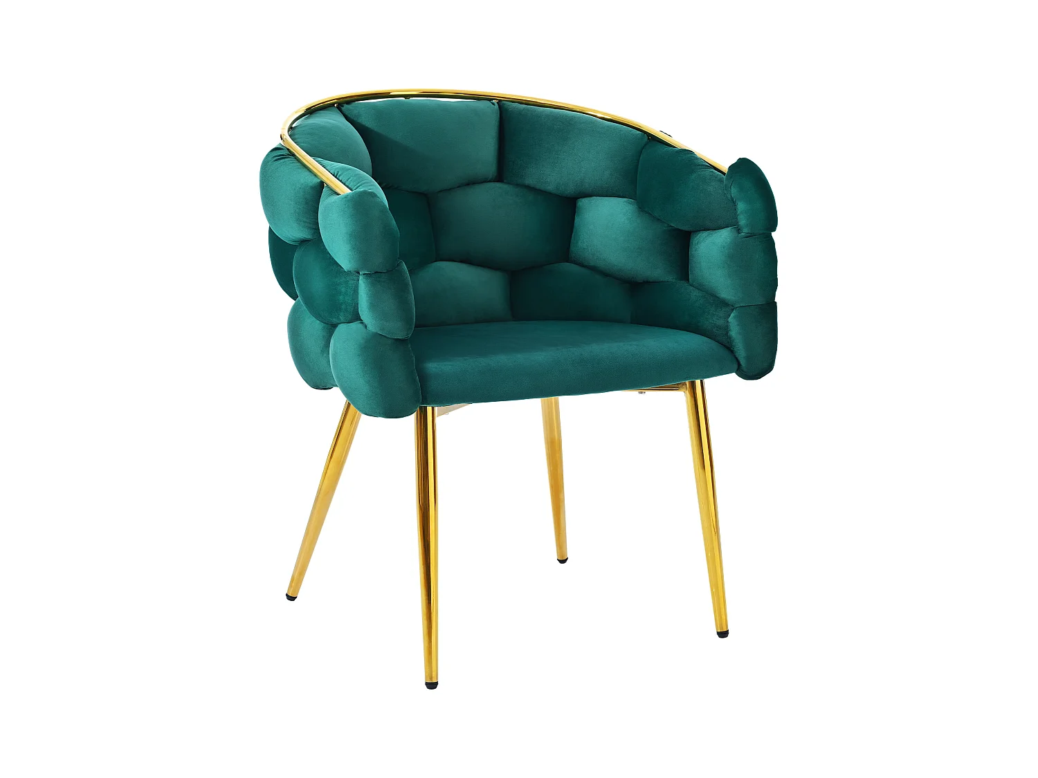Chaise en velours vert avec pieds réglables en métal doré