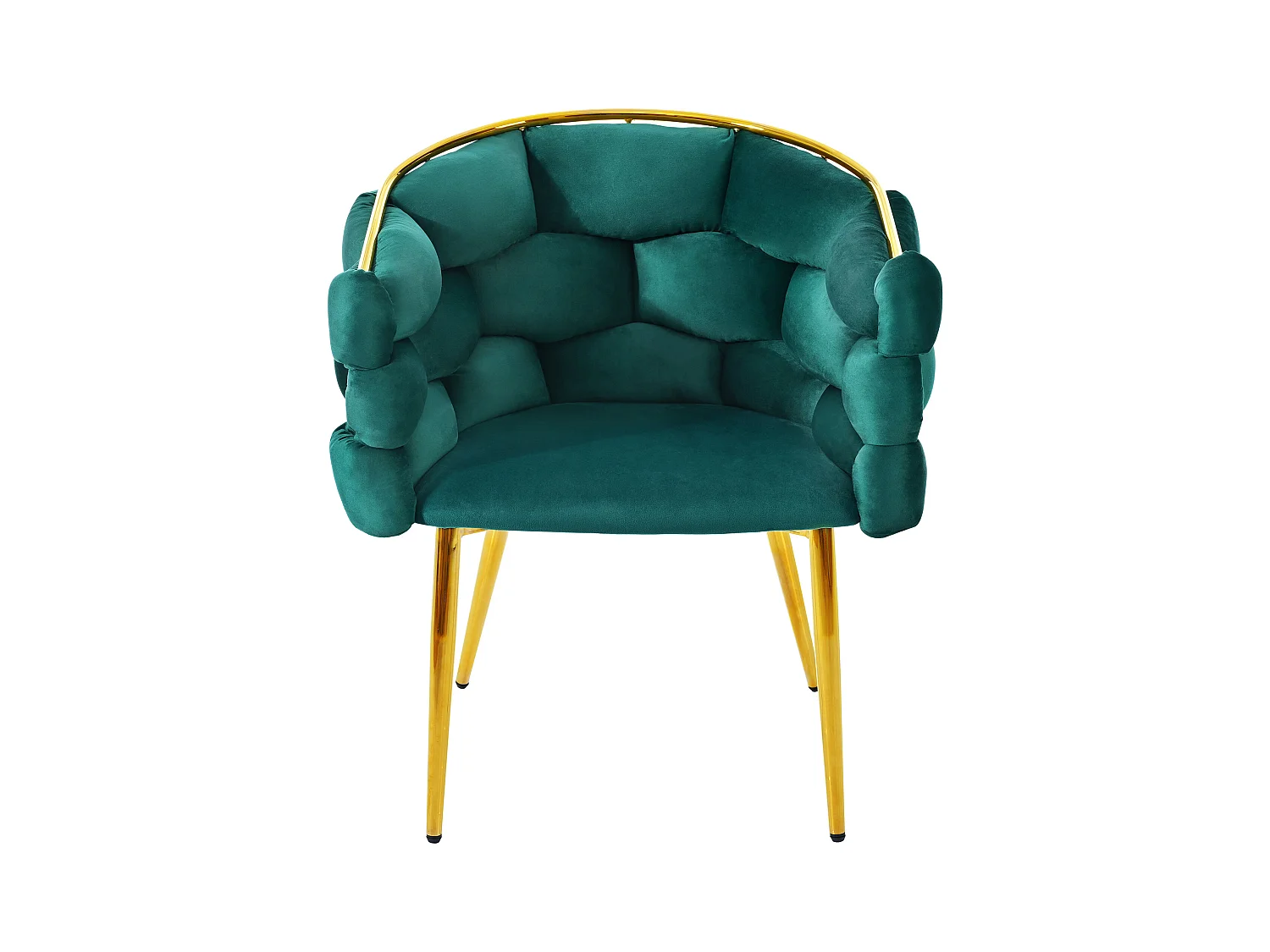 Chaise en velours vert avec pieds réglables en métal doré