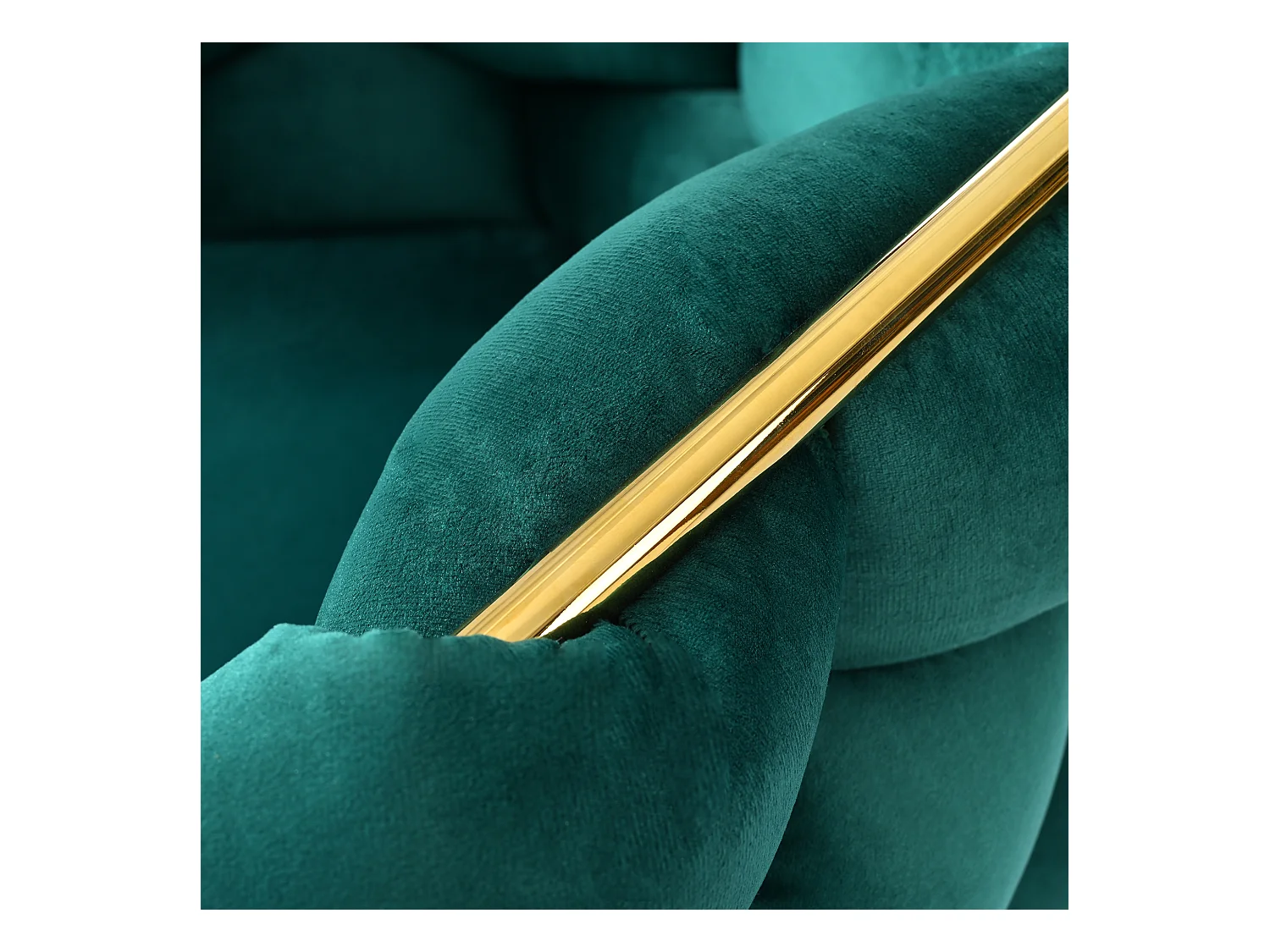 Chaise en velours vert avec pieds réglables en métal doré