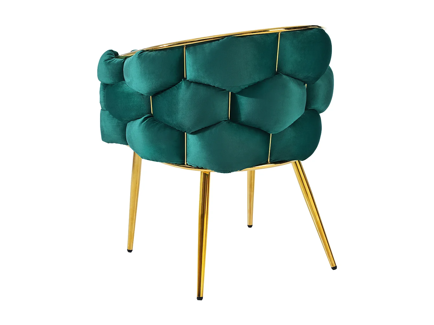 Chaise en velours vert avec pieds réglables en métal doré