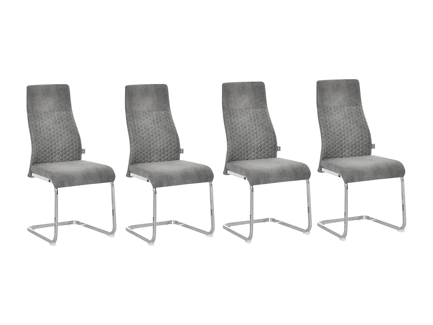 Lot de 4 chaises cantilever en velours gris, cadre en métal argenté
