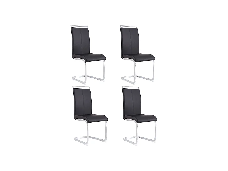 Lot de 4 chaises cantilevers en PU noir avec cadre en métal argenté