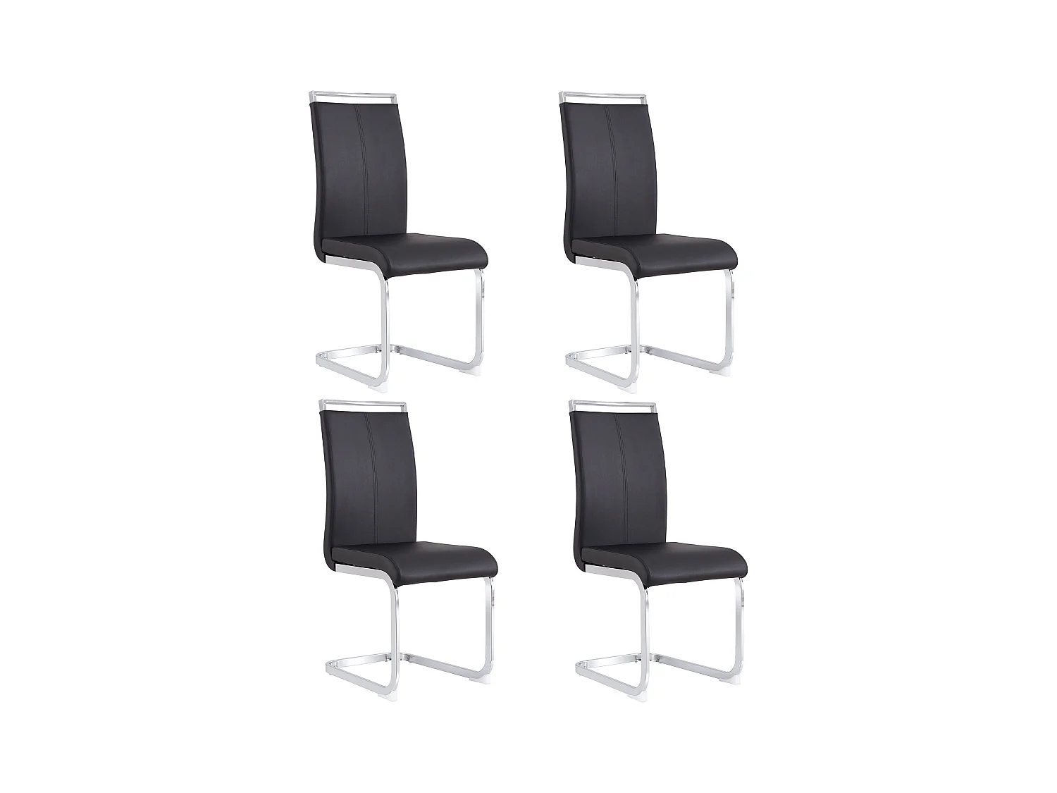 Lot de 4 chaises cantilevers en PU noir avec cadre en métal argenté