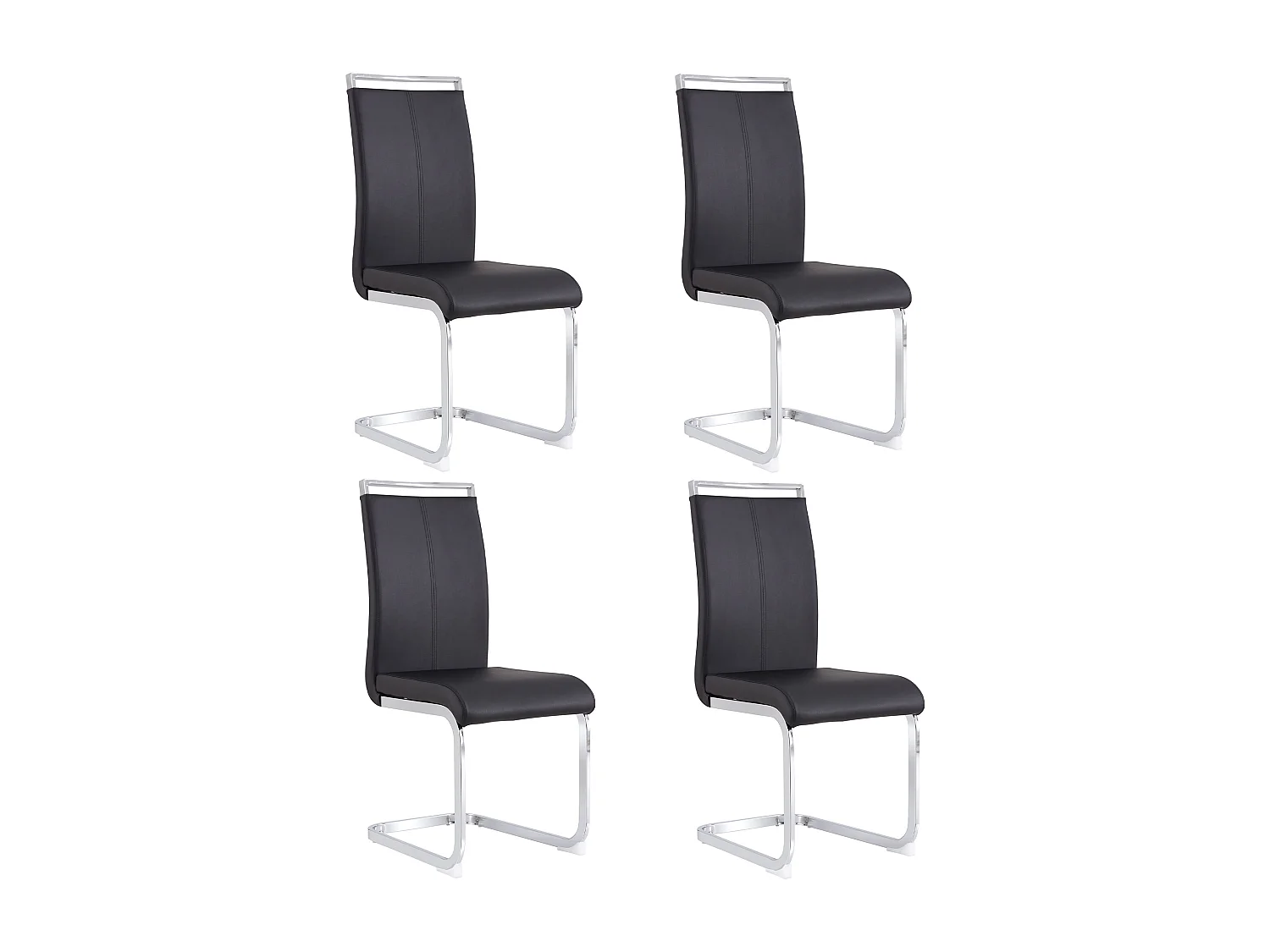 Lot de 4 chaises cantilevers en PU noir avec cadre en métal argenté