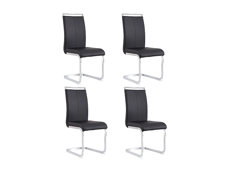 Lot de 4 chaises cantilevers en PU noir avec cadre en métal argenté
