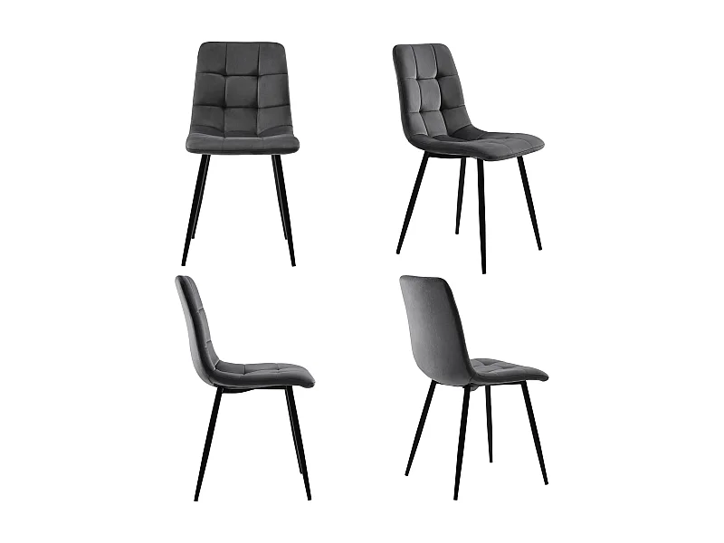 Lot de 4 chaises en velours gris avec pieds en métal noir