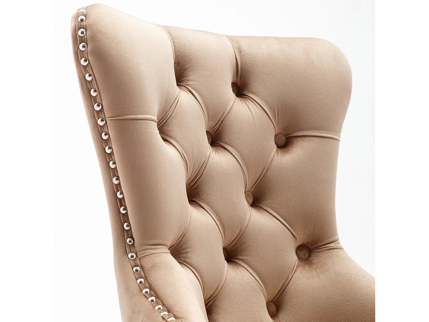 Lot de 2 Chaises de cuisine en velours Kaki avec détails cloutés argentés, pieds en bois marron