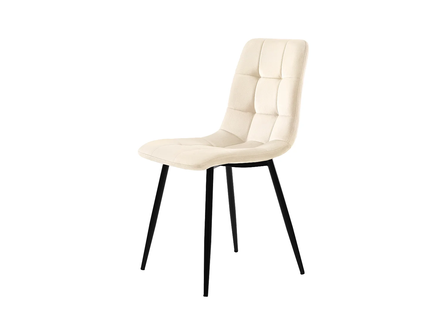 Set van 4 beige fluwelen stoelen met zwarte metalen poten