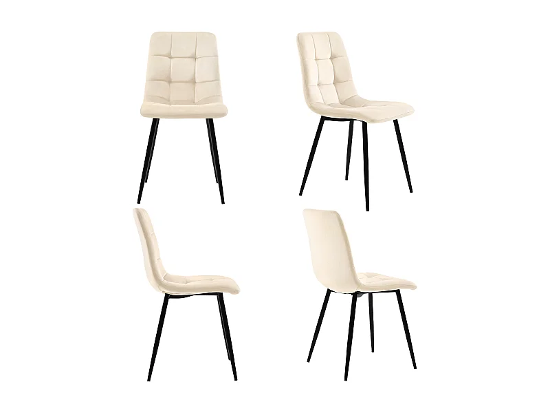 Set van 4 beige fluwelen stoelen met zwarte metalen poten