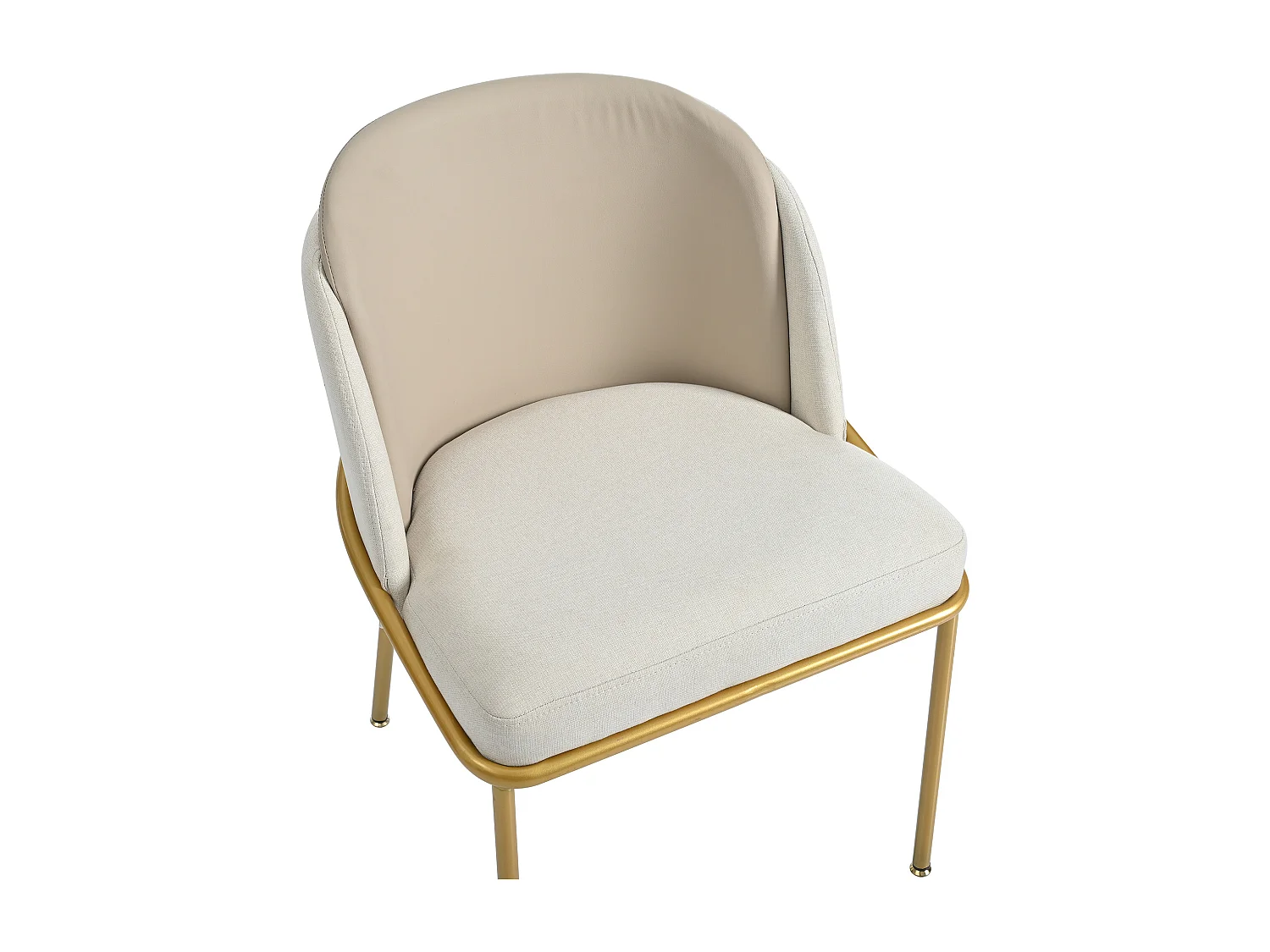 Lot de 4 chaises en lin blanc avec dossier en simili-cuir beige, cadre en fer doré