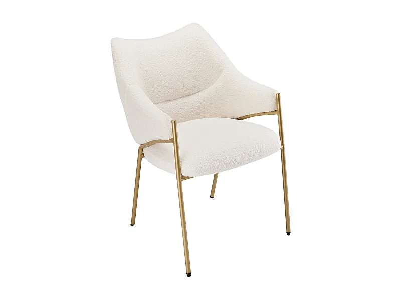 Chaise de cuisine en sherpa beige avec accoudoirs, cadre en métal noir