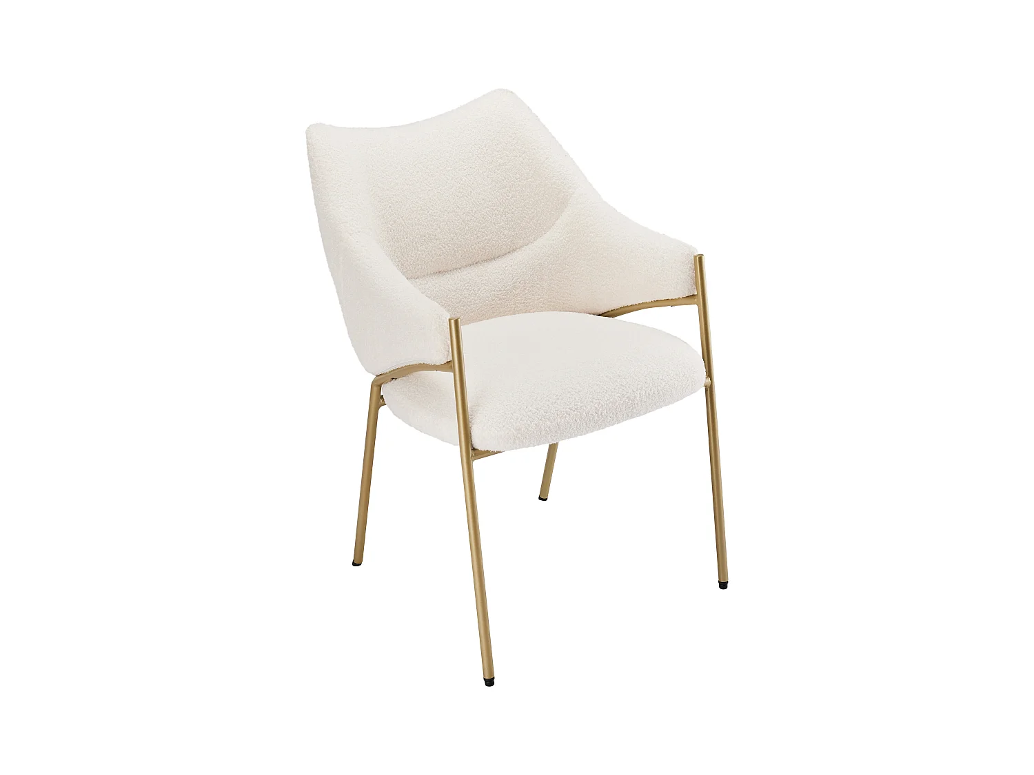 Chaise de cuisine en sherpa beige avec accoudoirs, cadre en métal noir