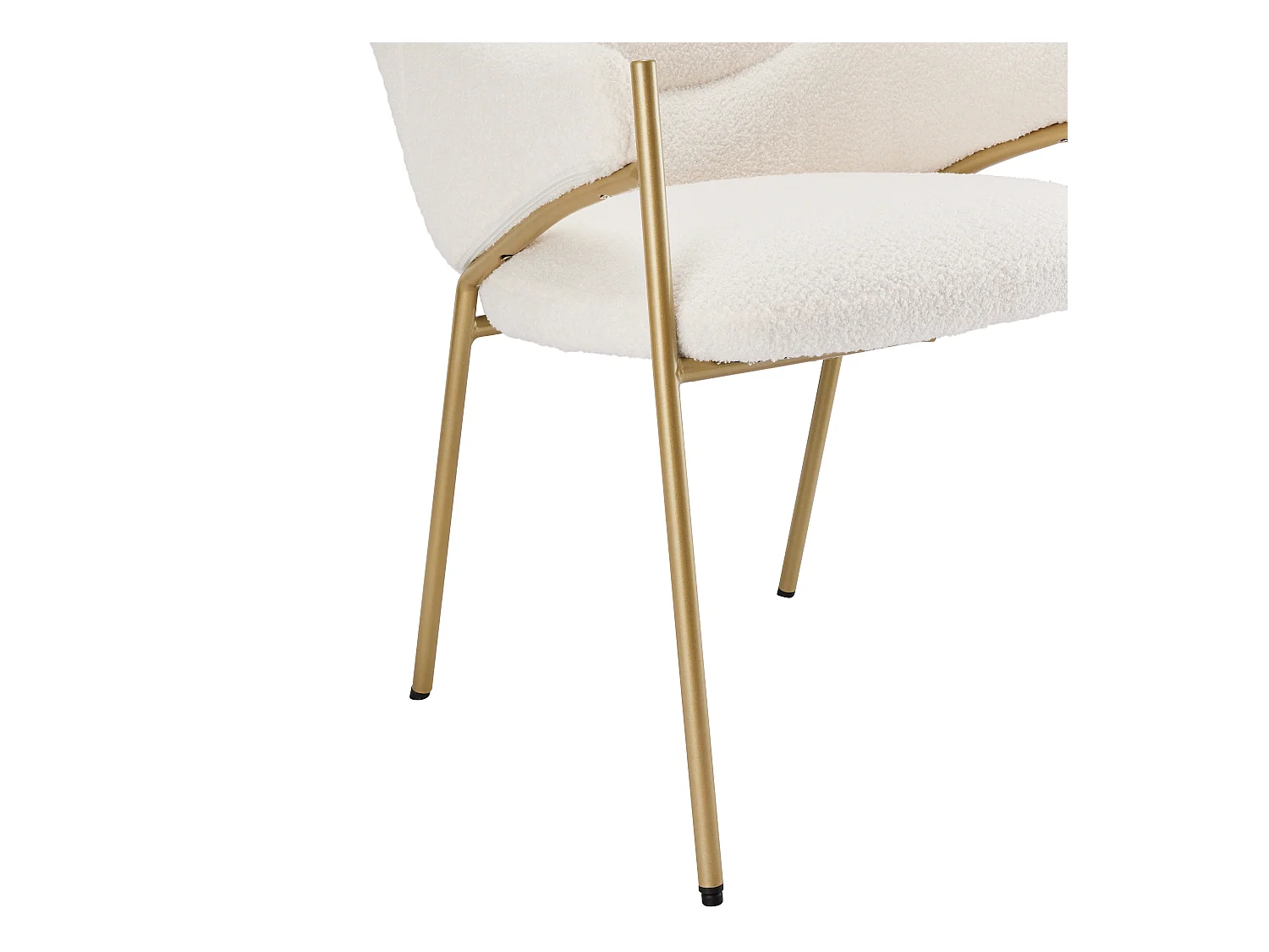 Chaise de cuisine en sherpa beige avec accoudoirs, cadre en métal noir