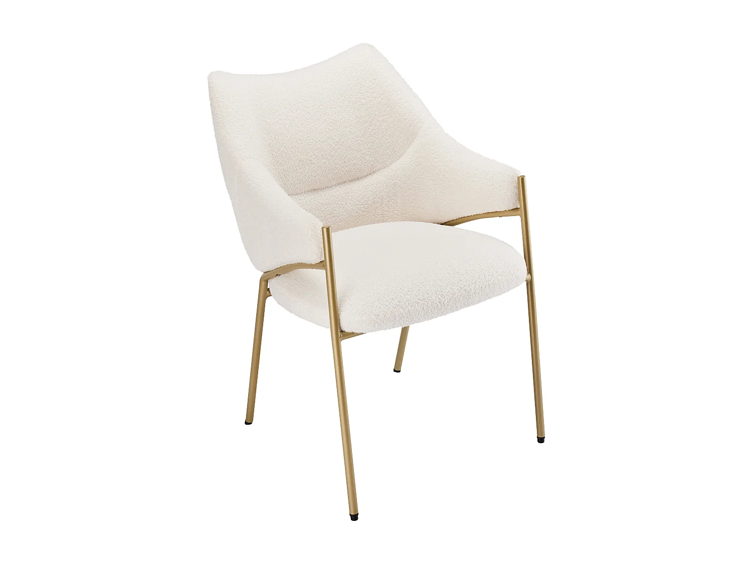 Chaise de cuisine en sherpa beige avec accoudoirs, cadre en métal noir
