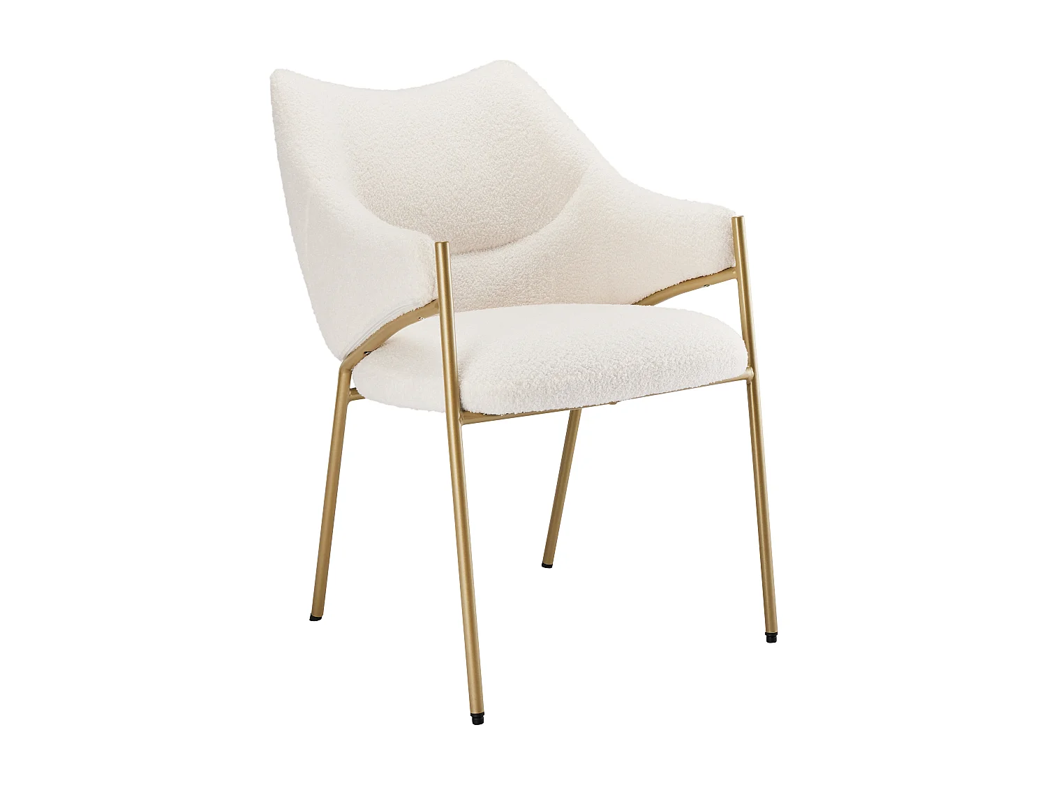 Chaise de cuisine en sherpa beige avec accoudoirs, cadre en métal noir