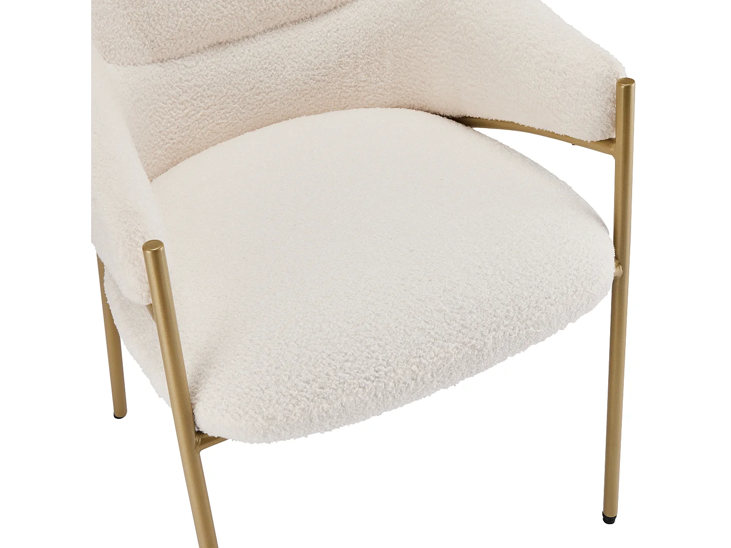 Chaise de cuisine en sherpa beige avec accoudoirs, cadre en métal noir