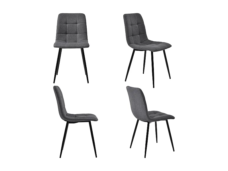 Set van 4 grijze linnen stoelen met zwarte metalen poten