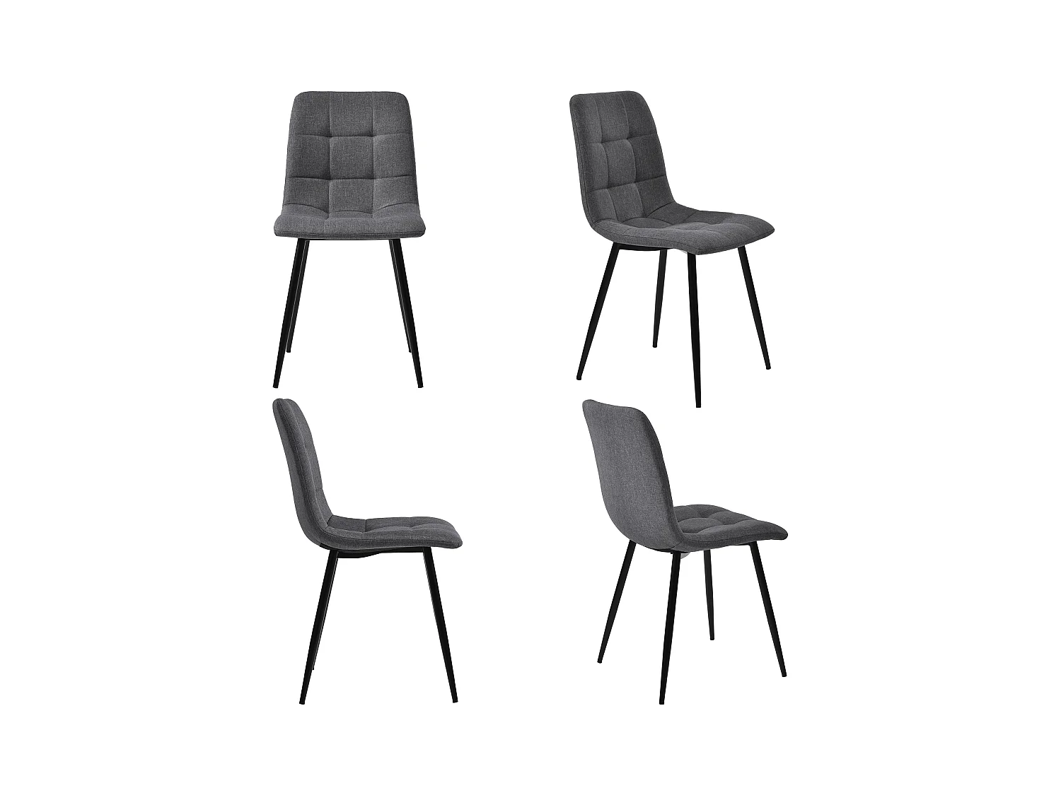 Lot de 4 chaises en lin gris avec pieds en métal noir