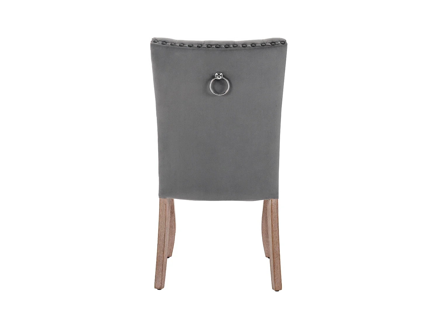 Lot de 2 chaises en velours gris avec pieds en bois courbés, rivets noirs