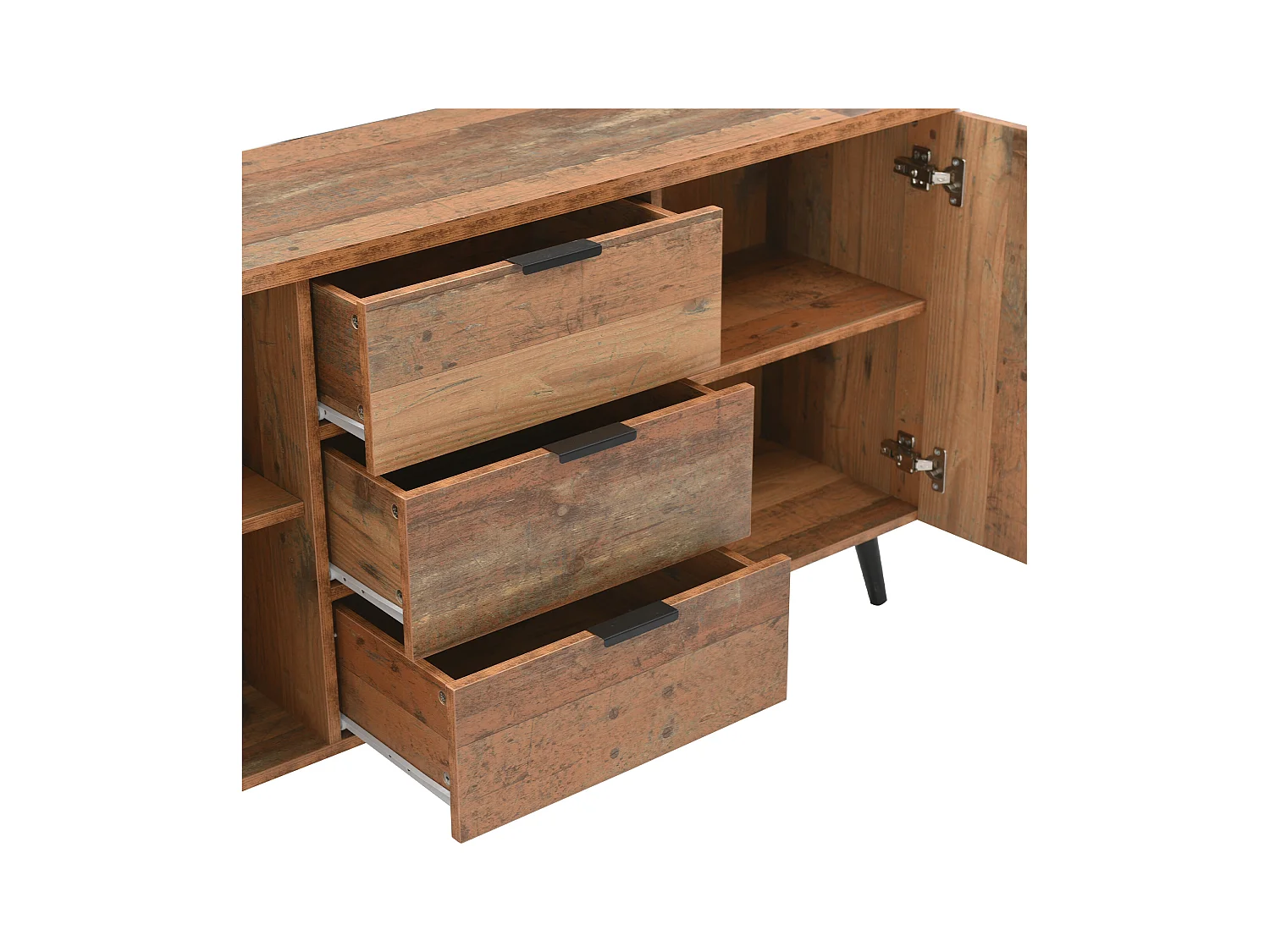 Buffet de cuisine 140x35x70cm avec 3 tiroirs et 2 portes, corps en placage bois naturel clair