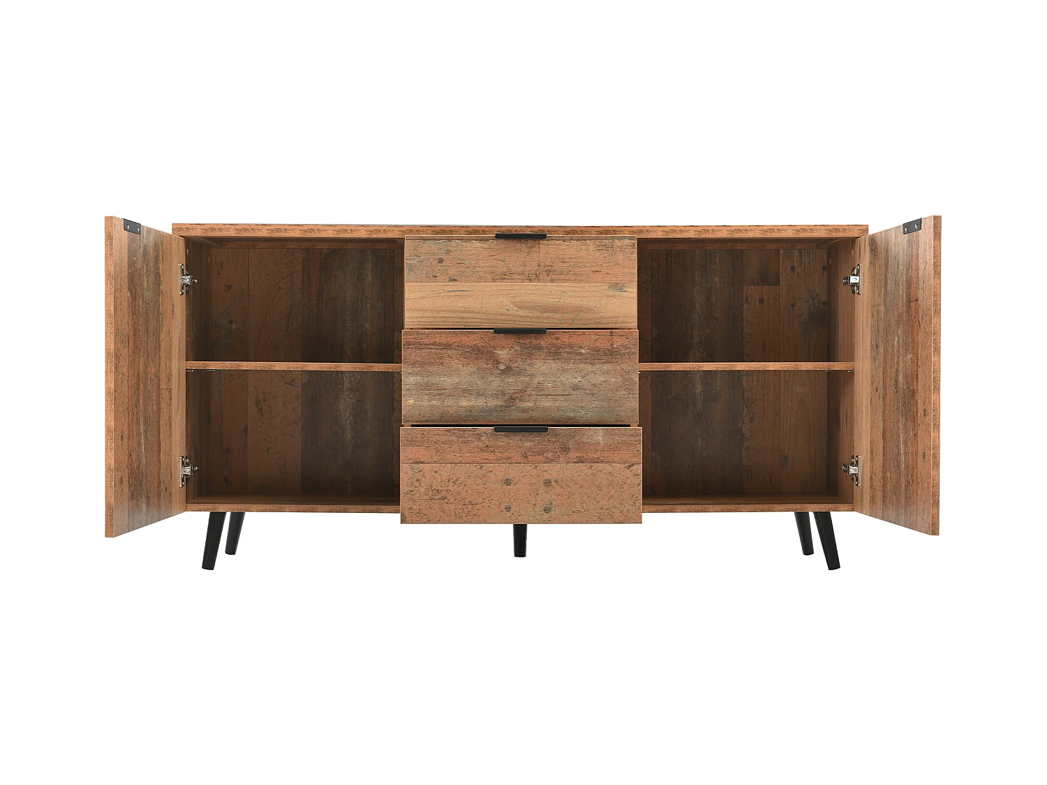 Buffet de cuisine 140x35x70cm avec 3 tiroirs et 2 portes, corps en placage bois naturel clair