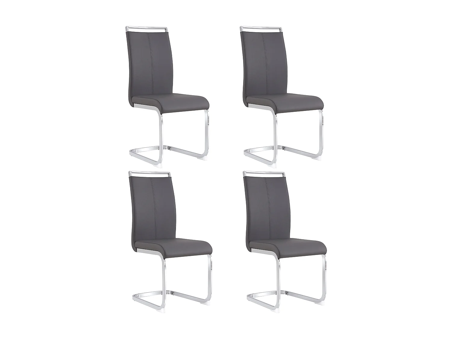 Lot de 4 chaises cantilevers en PU gris avec cadre en métal argenté