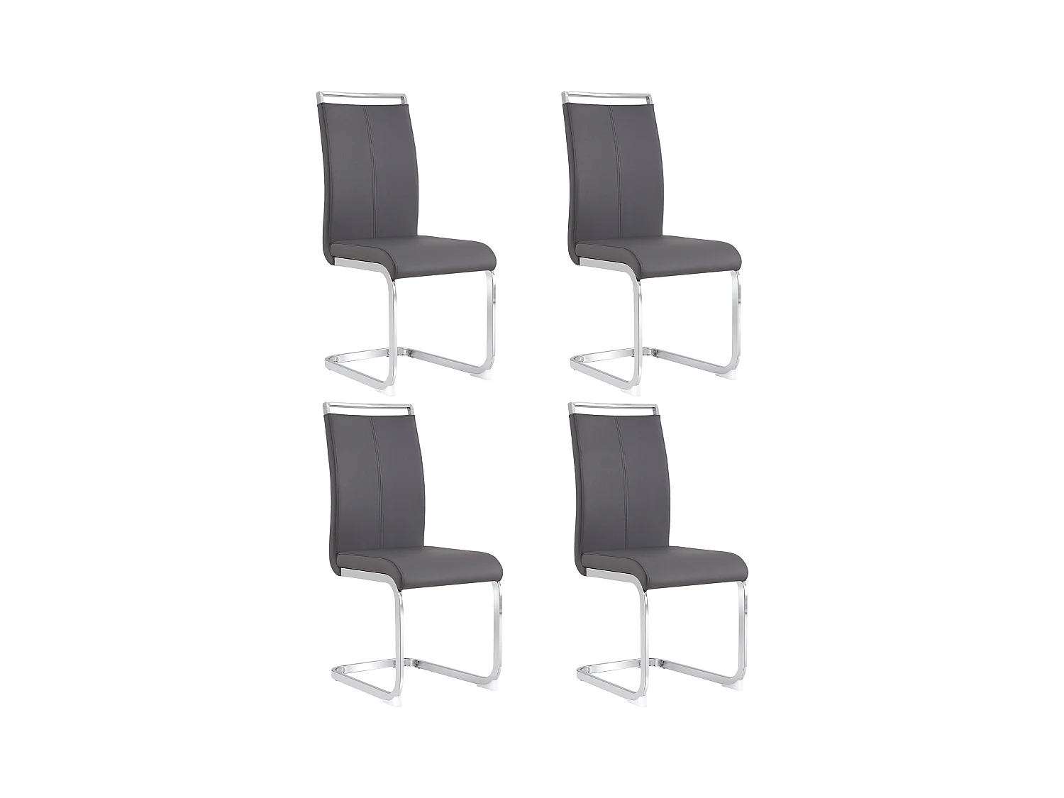 Lot de 4 chaises cantilevers en PU gris avec cadre en métal argenté
