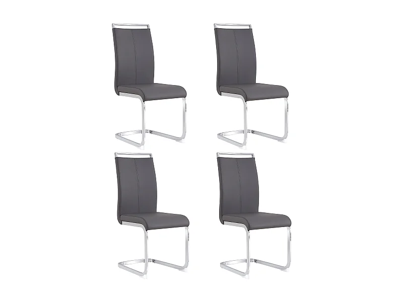 Lot de 4 chaises cantilevers en PU gris avec cadre en métal argenté