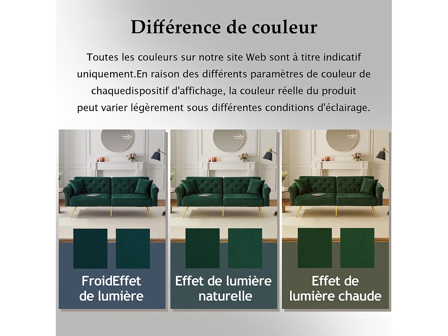 Sofá cama recto de 2 plazas en terciopelo verde, respaldo abatible en 3 posiciones - 173x75x70cm