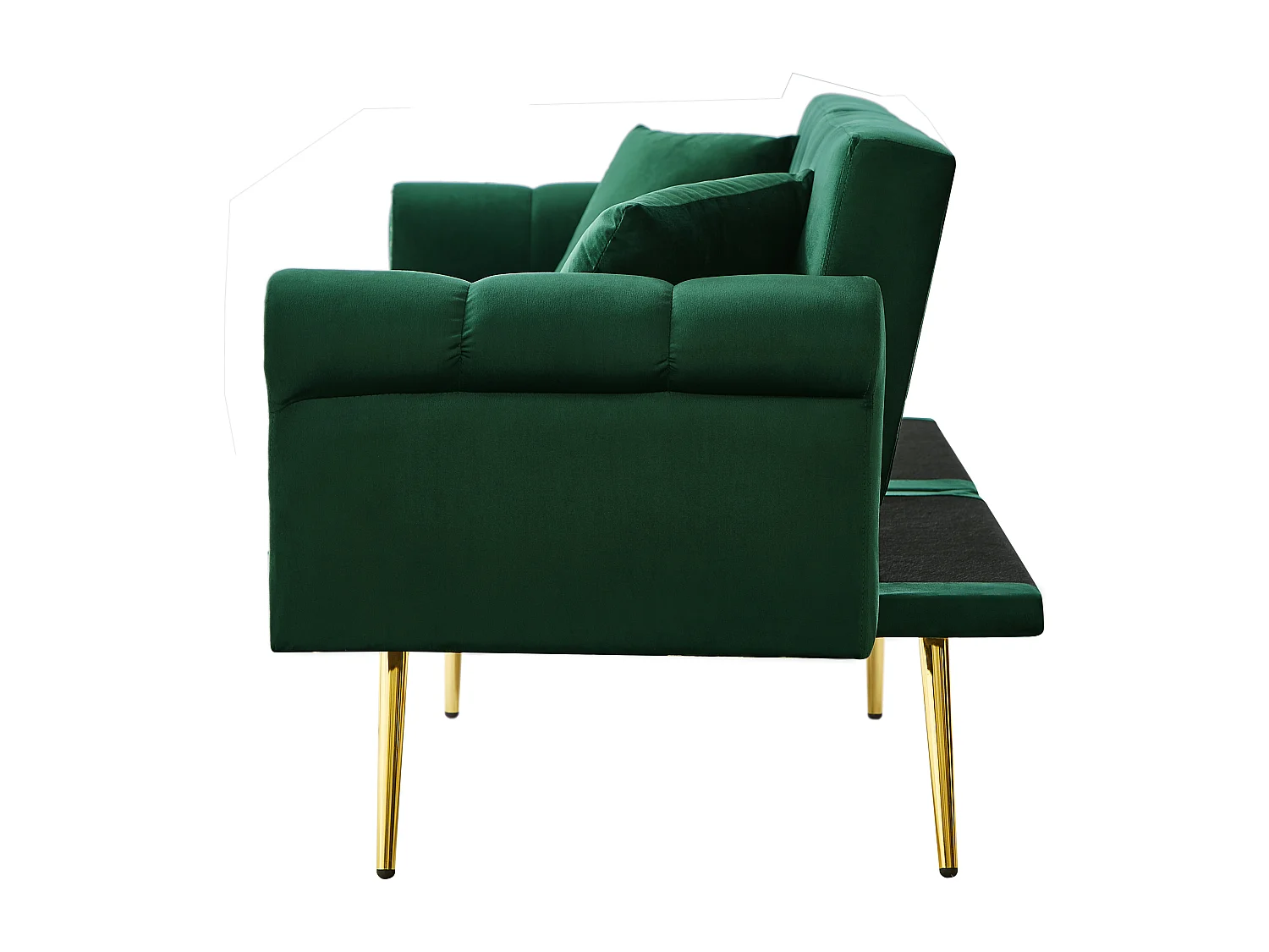 Sofá cama recto de 2 plazas en terciopelo verde, respaldo abatible en 3 posiciones - 173x75x70cm