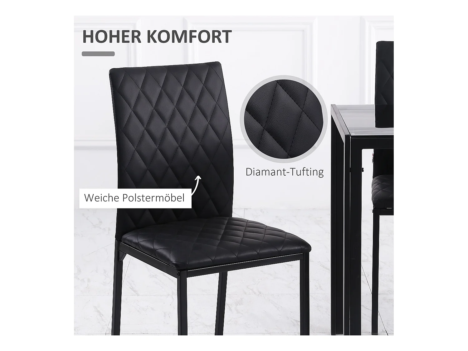 Set van 4 zwarte kunstleren keukenstoelen