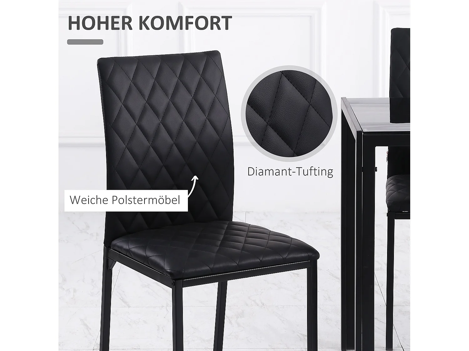 Lot de 4 chaises de cuisine rembourrés en similicuir noir
