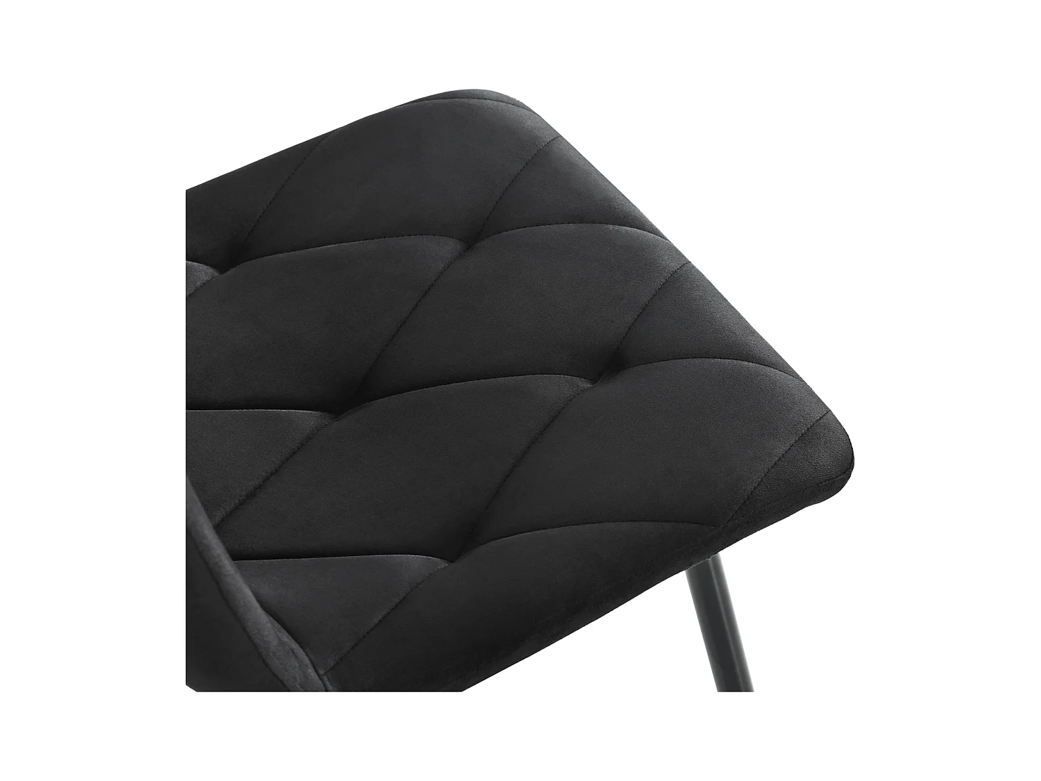 Set van 4 zwarte keperfluwelen keukenstoelen met zwarte metalen poten