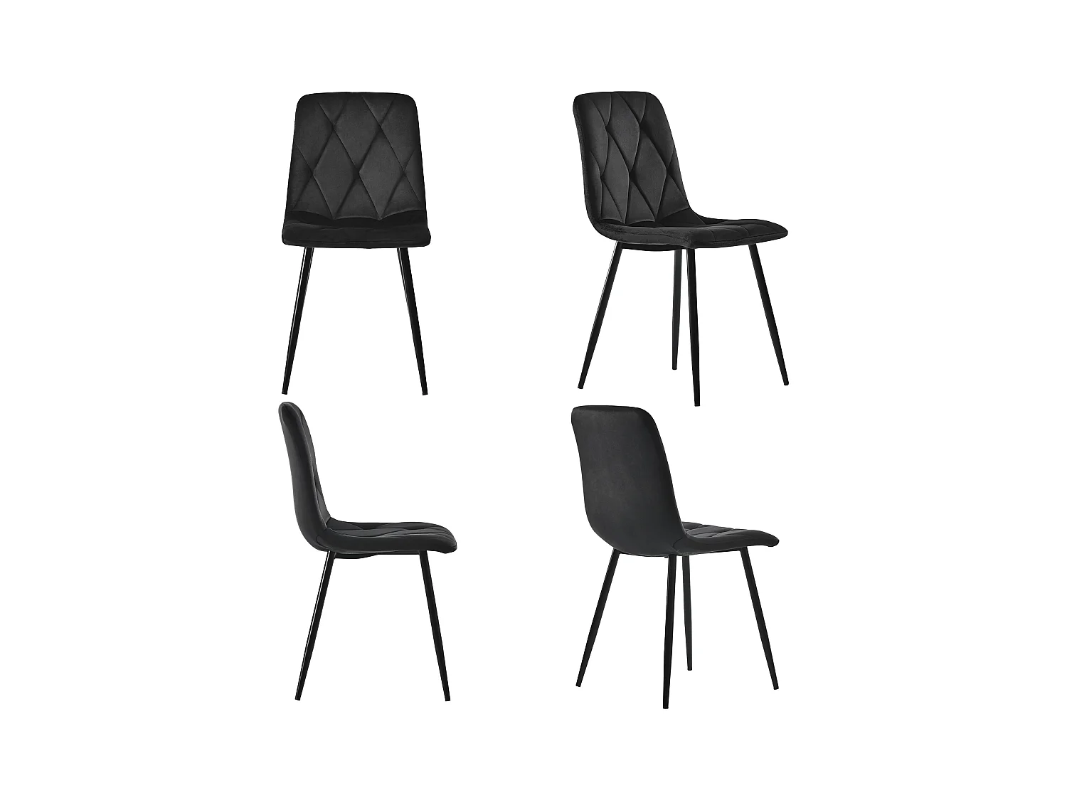 Juego de 4 sillas de cocina de terciopelo de sarga negra con patas de metal negro