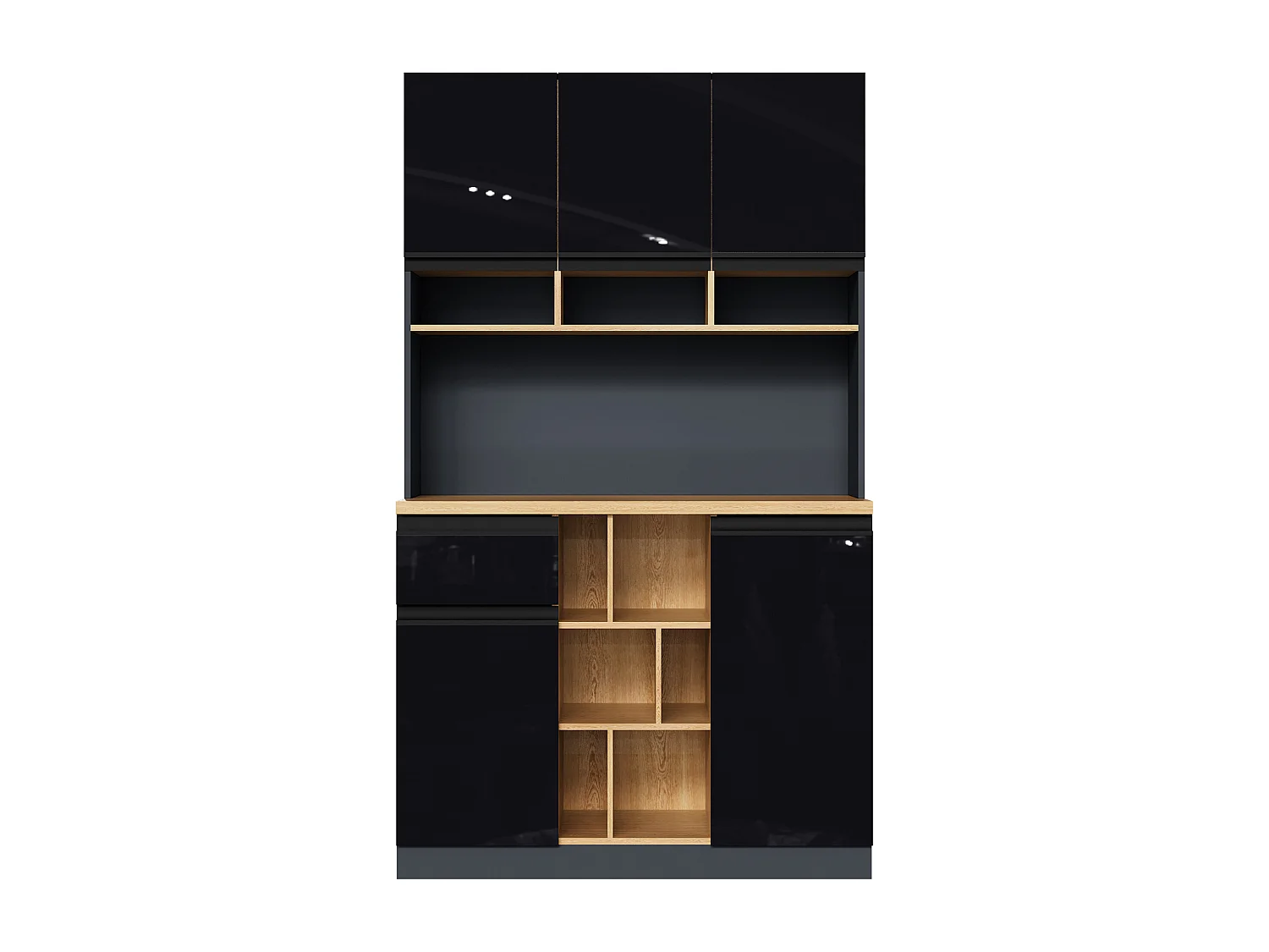 Keuken dressoir 105x48x185cm met 5 deuren, 1 lade en nissen, zwart en naturel