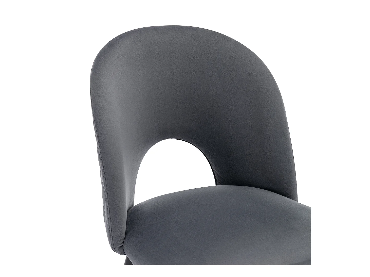 Lot de 2 chaises de cuisine en velours gris avec dossier ajouré, pieds en métal noir