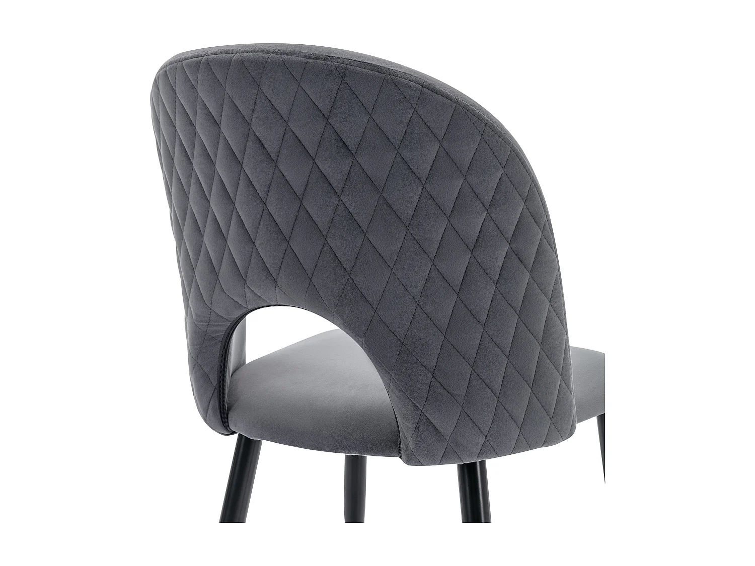 Lot de 2 chaises de cuisine en velours gris avec dossier ajouré, pieds en métal noir