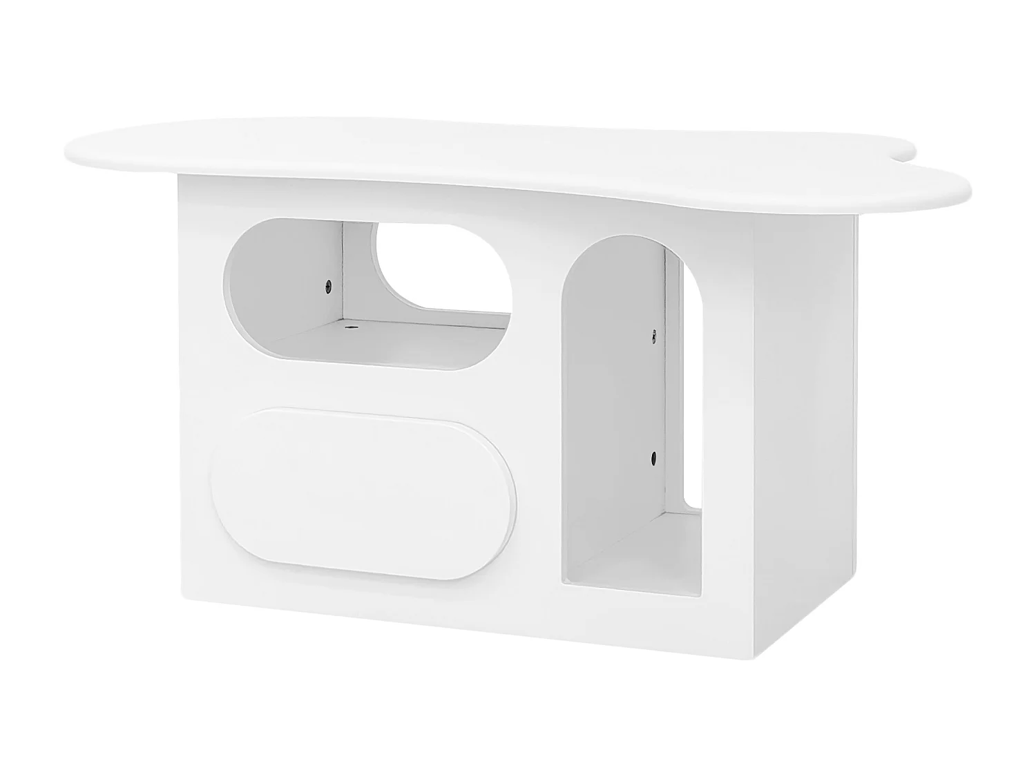 Table basse 97x45x43.5cm avec plateau en forme de nuage, space de rangement ouvert, blanc