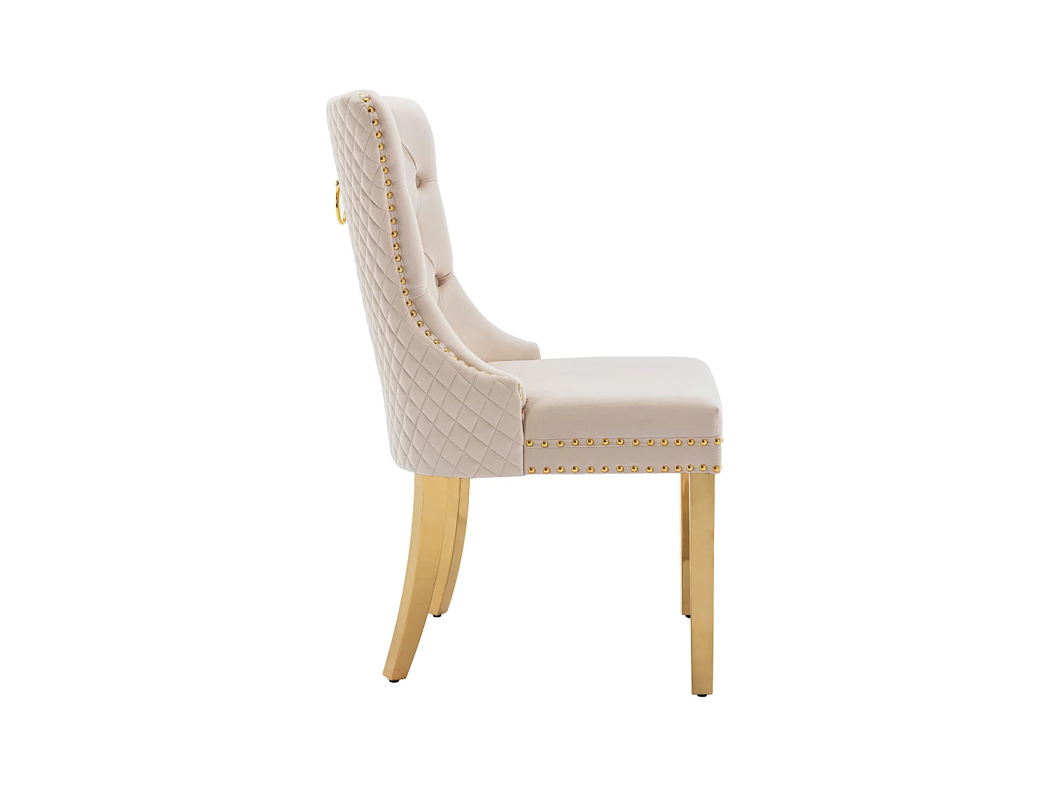 Lot de 2 Chaises de cuisine en velours beige, cadre en métal doré
